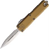 Microtech 1232412TA Auto UTX-85 Gen IV OTF Stonewash Serrated Dagger Tan Aluminum Handle