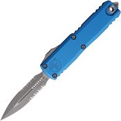 Microtech 1232411APBL Auto UTX-85 Gen IV OTF Apocalyptic Part Serrated Double Edge Dagger Blue Aluminum Handle