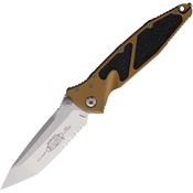 Microtech 16111TA Socom Elite Linerlock Stonewash Part Serrated Tanto Tan Aluminum Handle
