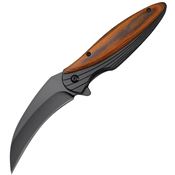 Mtech A2054DB Black Linerlock Knife A/O Black Handle Wood Onlay