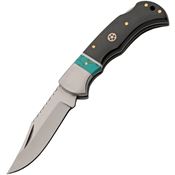Pakistan 203550 Black Mesa Satin Clip Point Lockback Knife Buffalo Horn Handle