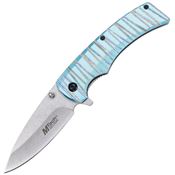 Mtech A2030BL Stonewash Drop Point Linerlock Knife A/O Blue Handle