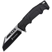 USMC A3006BK Assist Open Two-Tone Wharncliffe Linerlock Knife Black Aluminum Handle