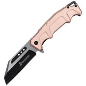 USMC A3006TN Assit Open Two-Tone WharnCliffe Linerlock Knife Tan Aluminum Handle