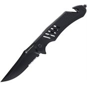 Smith & Wesson 1227058 Extreme Ops Black Part Serrated Clip Point Linerlock Knife Black Aluminum Handle