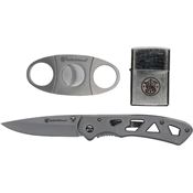 Smith & Wesson P1227074 Bead Blast Framelock Knife Bead Blast Handle/ Cigar Cutter Combo