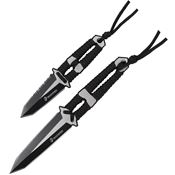 USMC SET3001BK Two-Tone Double Edge Tanto Fixed Blade Knife Set Black Cord Handle