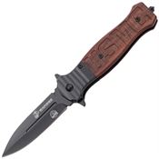 USMC 3011WD Black Oxide Spear Point Linerlock Knife Brown Wood Handle