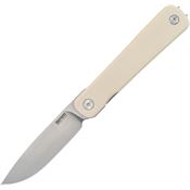 SRM 135LGT Palfrey Bead Blast Sandvik Drop Point Framelock Knife Ivory G10 Handle