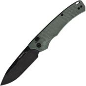 Remette WD107MGB Black Titanium Sandvik Drop Point Button Lock Knife Green Micarta Handle
