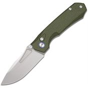 Remette MC25A Rhino Satin Sandvik Drop Point Button Lock Knife Green Micarta Handle