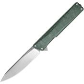 Oknife AIONGM AION Stonewash Sandvik Drop Point Linerlock Knife Green Micarta handle