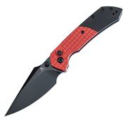 Tenable 1034S3 Fenrir BlackWash Sandvik Harpoon Button Lock Knife Red/Black Aluminum Handle