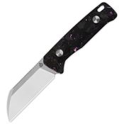 QSP 130BPE1 Baby Penguin Stonewash Satin Sandvik Sheepsfoot Fixed Blade Knife Purple Carbon Fiber Handle