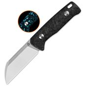 QSP 130BPF1 Baby Penguin Stonewash Satin Sanvik Sheepsfoot Fixed Blade Knife Blue Glow in The Darl Handle