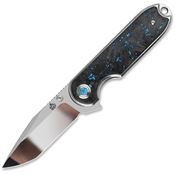 QSP 168C Nebula Mirror Sandvik Clip Point Linerlock Knife Blue Carbon Fiber Handle