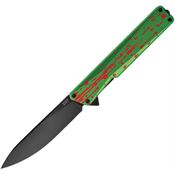 Oknife AIONZG AION Black DLC Drop Point Linerlock Knife Zombie Green Aluminum Handle