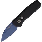 Pro Tech R5303DENIM Auto Runt 5 Blue MagnaCut Wharncliffe Button Lock Knife Black Aluminum Handle