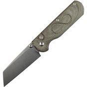 Straight Line 8RXGC Rox Stonewash Bohler Reverse Tanto Button Lock Knife Green Micarta Handle