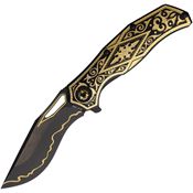 North Mountain Blade 2532GDD Gold Nocturne Black DLC Drop Point Linerlock Knife Black Cerakote Handle