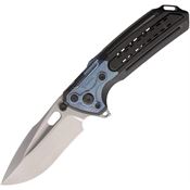 Reate 220 Terminator 6000 Stonewash Satin MagnaCut Framelock Knife Black/Blue Titanium Handle