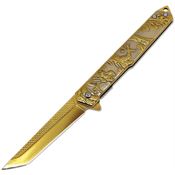 ElitEdge 10A134GD Linerlock Knife Assist Open Dragon Gold