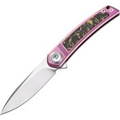 Dreamtech 4288P Button Lock Knife Ti/CF Pink