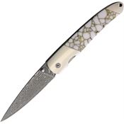 Santa Fe Stoneworks DJS70WG Damascus Linerlock Knife White/Gold